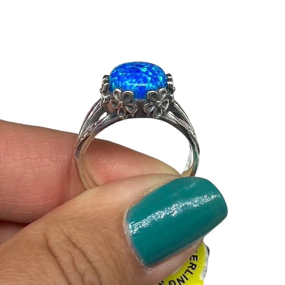 Blue Fire Opal Ring Size 9 Solid 925 Sterling Sil… - image 5